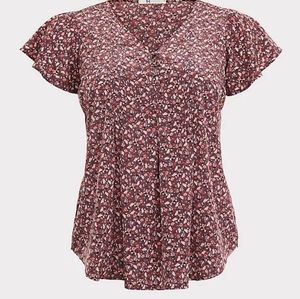 TORRID Mauve Purple Dusty Floral Blouse Top Plus Size 5X Flutter Sleeve Bohemian